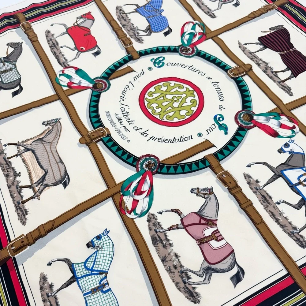HERMES PARIS Silk Scarf ~ Couvertures et Tenues de Jour ~ - Picture 2 of 11